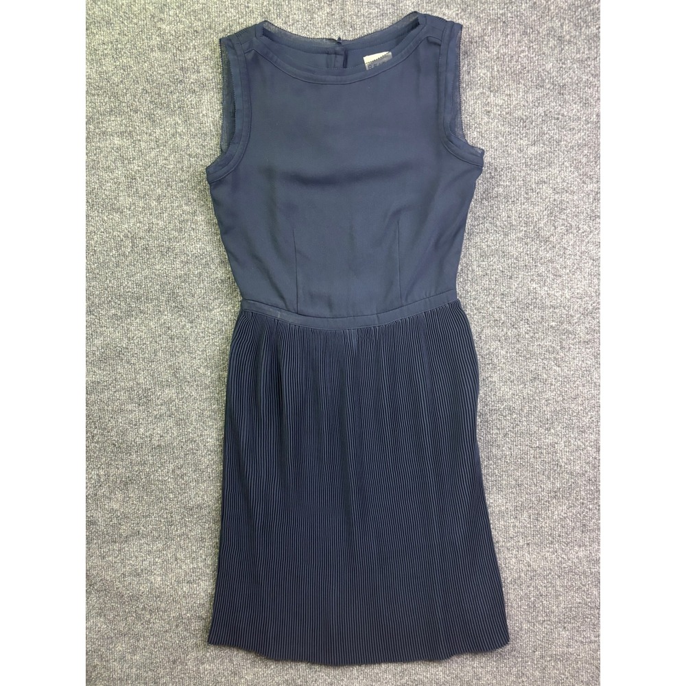 Reiss Pleated Skirt Dress Womens Size 0 Navyโ Blue Sleeveless Round Neck Mini